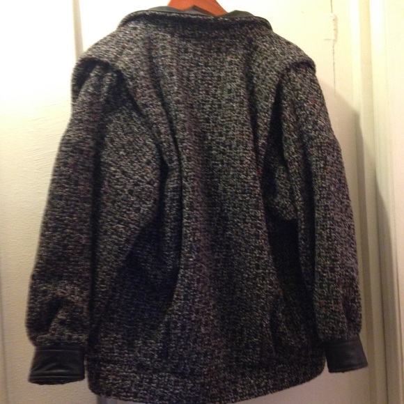Vintage 80’s  tweed jacket genuine Leather ML - Picture 7 of 14